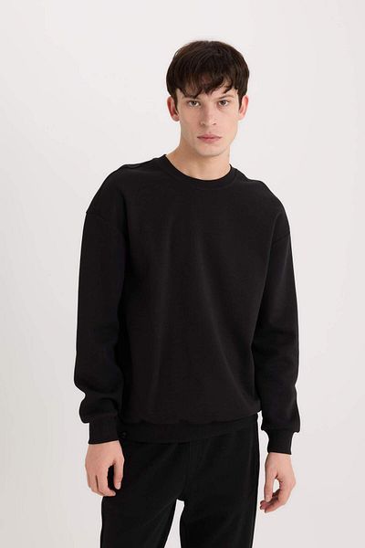 DeFacto Φούτερ Boxy Fit Crew Neck Basic απλό πικέ φούτερ E1519AX25SP
