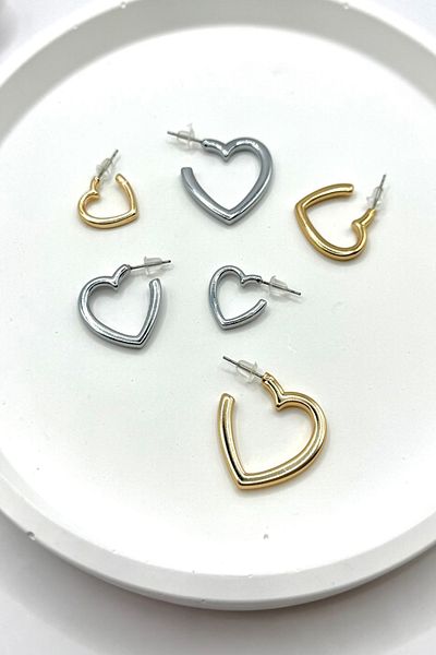 DEMOKAN Women's Earrings 3 Row Size Cut Out Heart Earrings
