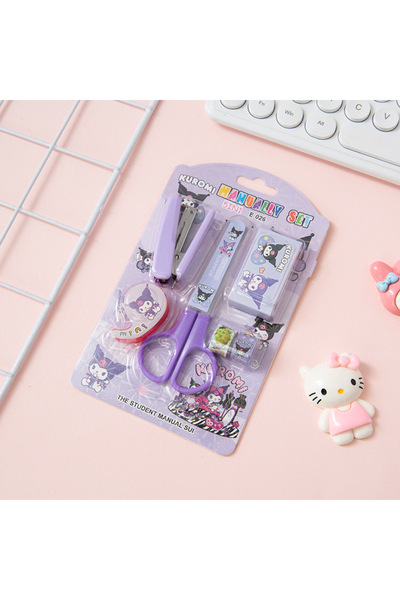Livava Kuromi Çok Amaçlı Kırtasiye Seti, Mor, Makas, Bant, Zımba