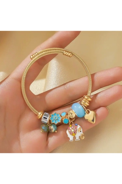 Accessories Vanilla Avenue Açık Mavi Fil Cazibesi Zarif Paslanmaz Çelik Kalp ...