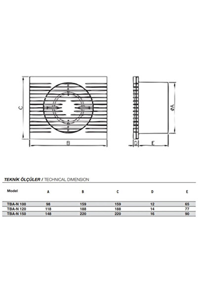 Fansan Dekoratif Wc Banyo Fanı TBA-N 120 Gri