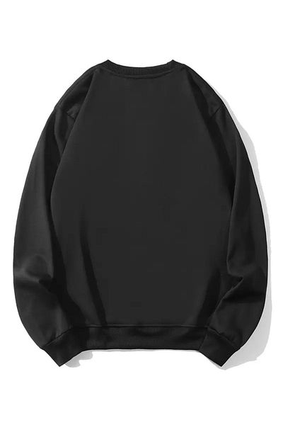 PALPİTO Women's Black Cassette Flower Pot Printed Crew Neck Oversize Sweatshirt