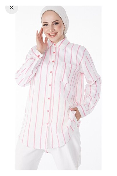 MODA Ίσιο πουκάμισο με τσέπες στο γιακά, ροζ ριγέ πουκάμισο