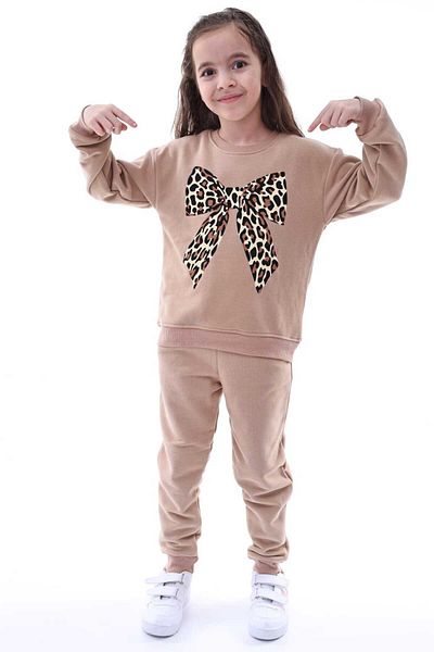 Kyex Girl's Leopard Print Cotton Bottom Top Tracksuit Set