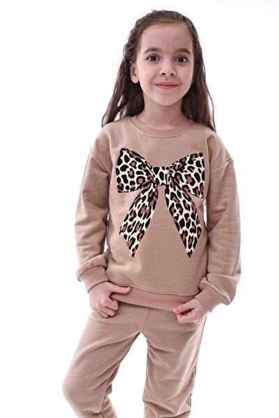 Kyex Girl's Leopard Print Cotton Bottom Top Tracksuit Set