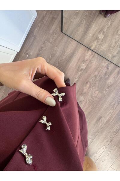 perastore Burgundy Vest Pants Set with Bow Button Detail
