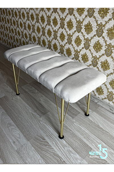 Yirmi15 Gold Metal Ayaklı Krem Eco Bench Babyface Puf & Bench- Eco Puf