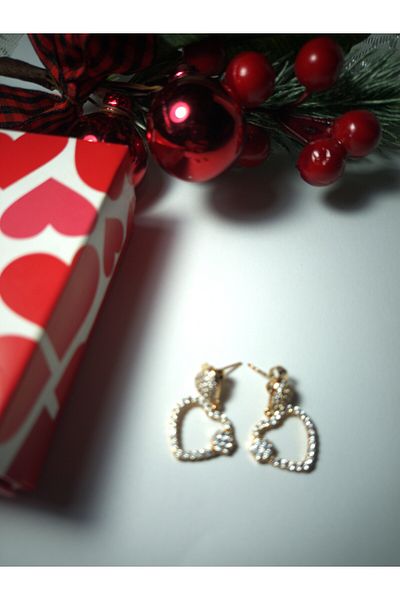 celisia Heart Figured Earrings with Rhinestones - Non Darkening Stylish Design, Gift for Lover and Special Occasions"