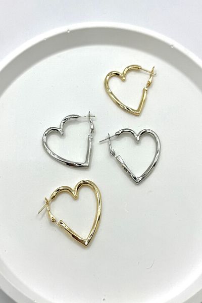 DEMOKAN Women's Earrings Thick Hoop Heart Earrings