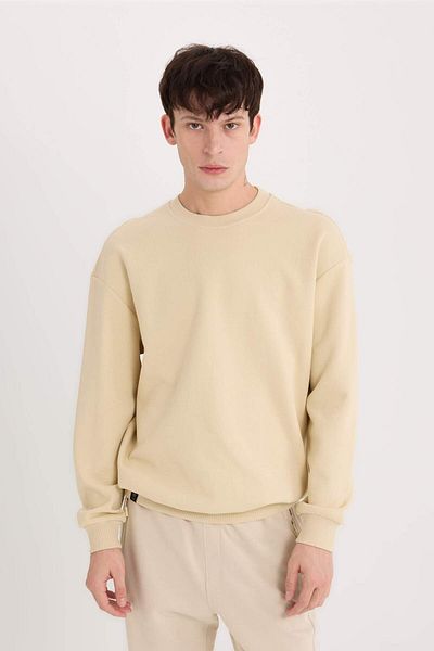 DeFacto Φούτερ Pique με λαιμόκοψη Boxy Fit Crew E1519ax25sp
