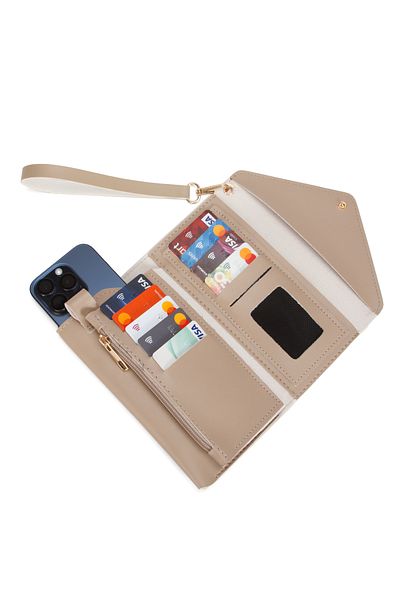 AVCA Women's Leather Phone Cash Coin Compartment Locked Wrist Strap Wallet