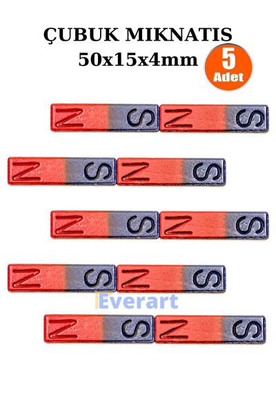 everart Çubuk Mıknatıs Deney Malzemesi 5 Adet Okul Projeleri Için I Şekilli Çubuk Mıknatıs Kırmızı Mavi Boya