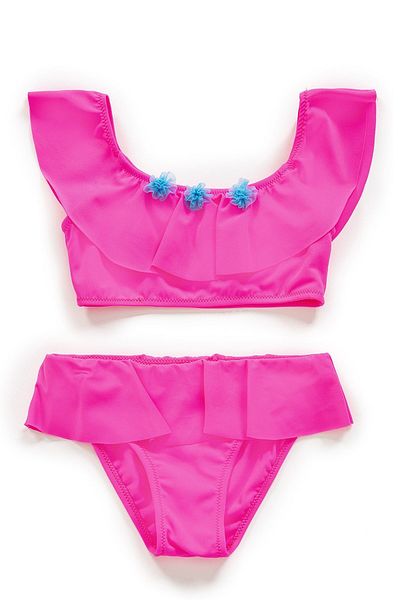 Endeep Girl's Pink Bikini Set with Flounce Accessories