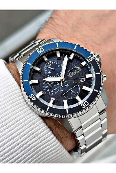 Slazenger Fonksiyonlu Gümüş-Lacivert Renk Çelik Kordon Erkek Kol Saati 2436.01