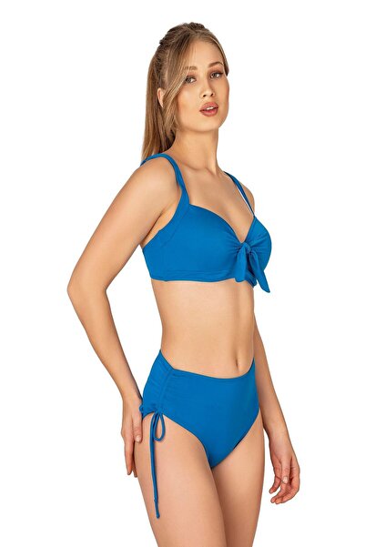 Endeep Kadın Fiyonk Detaylı Koyu Mavi Büyük Beden Bikini Takımı