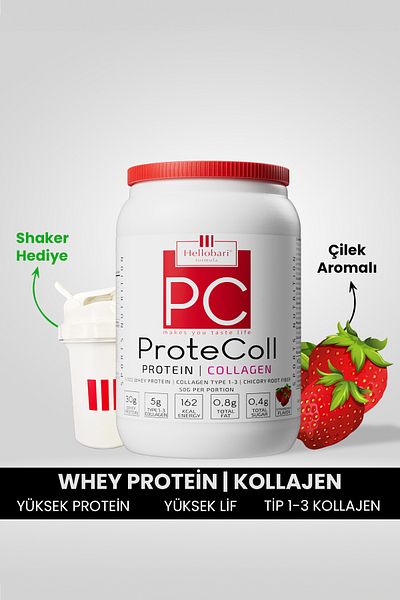 Hellobari Formula Protecoll - Strawberry Flavored Whey Protein and Collagen, 21 Servings