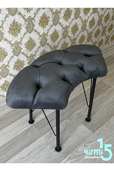 Yirmi15 Siyah Metal Ayaklı Tekli Oval Bench & Puf