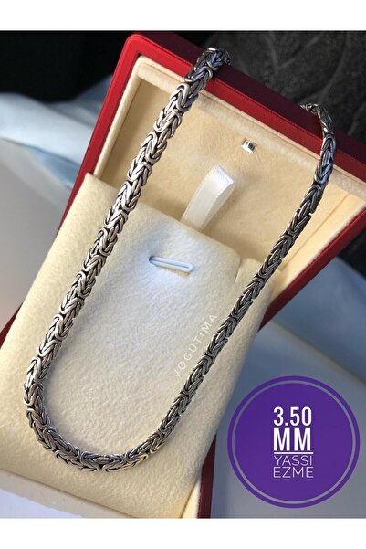 vogutima Erkek Gümüş Kolye - 3.5mm Yassı Ezme Kral Model • Işıklı Kutuda • Se...