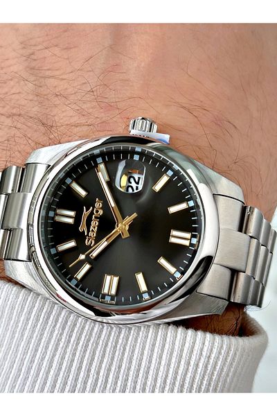 Slazenger Special Design Men's Watch with Calendar Grey Color Steel Band 2513.03