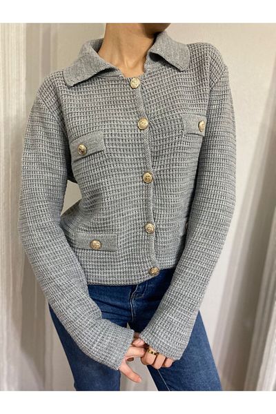 Chip Pepper Yellow Button Detailed Short Cardigan