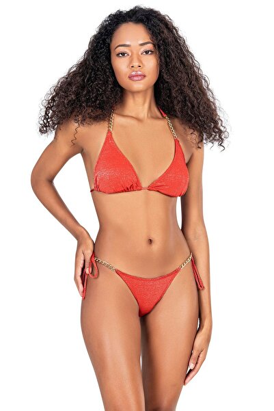 Endeep Kadın Zincir Aksesuarlı Üçgen Kırmızı Bikini Takımı