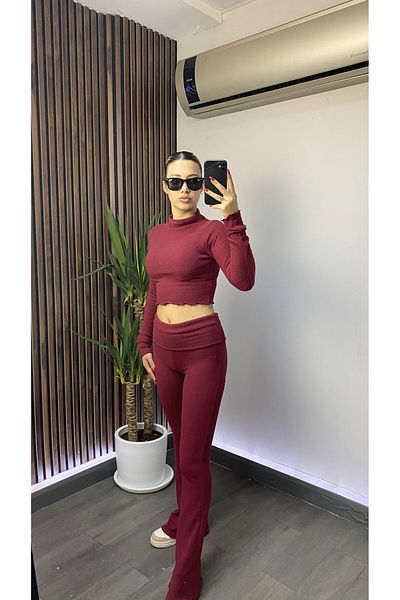 hazelin Women's Burgundy Waist Fold Spanish Double Soft Suit Hzl25W-Zk13501
