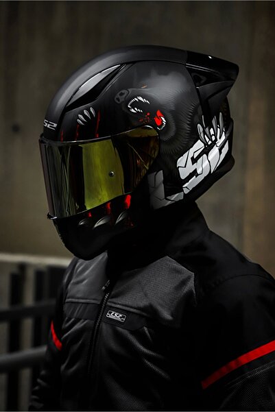 LS2 Rapıd 2 Race Clawn Mat Siyah-gri-kırmızı Kask - GOLD VİZÖR - YENİ SEZON