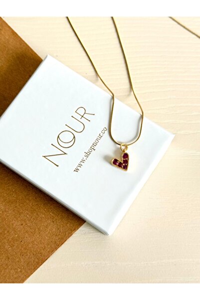 Nour Co Kırmızı Taşlı Kalp Charm Kolye