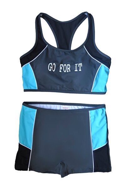 Endeep Women's Written Gray Blue Sports Bikini Set