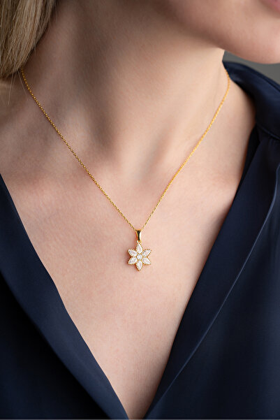 Silvano Jewelry 925 Ayar Gümüş Nergis Çiçeği Gold Kolye