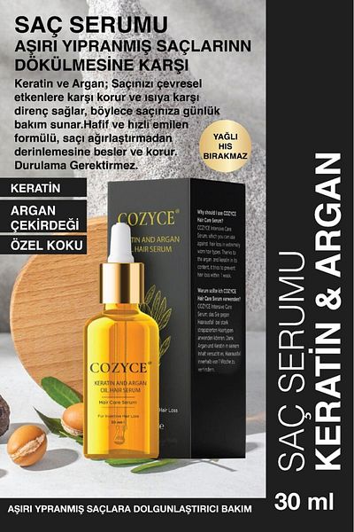 Cozyce Hair Serum Oil Fast Growth Keratin & Argan Treatment Oil for over Burned Damaged Hair 30 ml