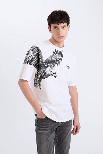 DeFacto New Season 100% Cotton Oversize Wide Fit Crew Neck Printed Short Sleeve T-Shirt