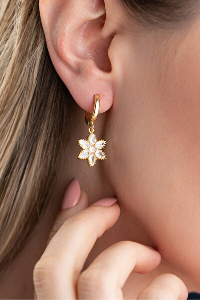 Silvano Jewelry 925 Ayar Gümüş Gold Lotus Küpe