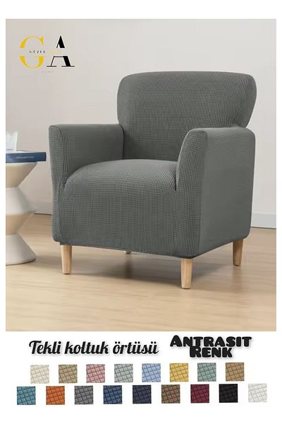 Güzel Aral Anthracite Lycra Washable Citrus Seat - 75×120 75×105, Sofa and Sofa Bed Cover Armchair Cover