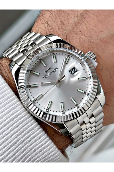 Slazenger Custom Design Silver Color Steel Band Men's Wrist Watch 2509.06