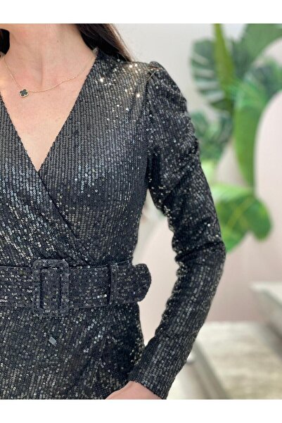 MODATALİKA Modatalika Kadın Pullu Kemerli Kısa Abiye Elbise