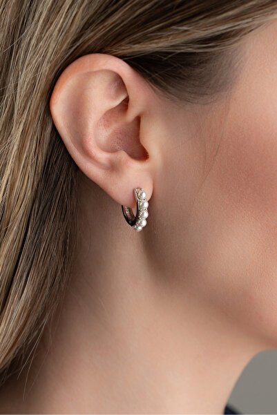 Silvano Jewelry 925 Ayar Gümüş incili Halka Küpe