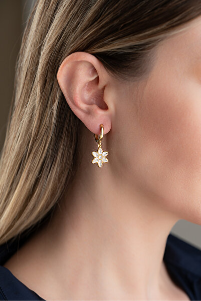 Silvano Jewelry 925 Ayar Gümüş Gold Lotus Küpe