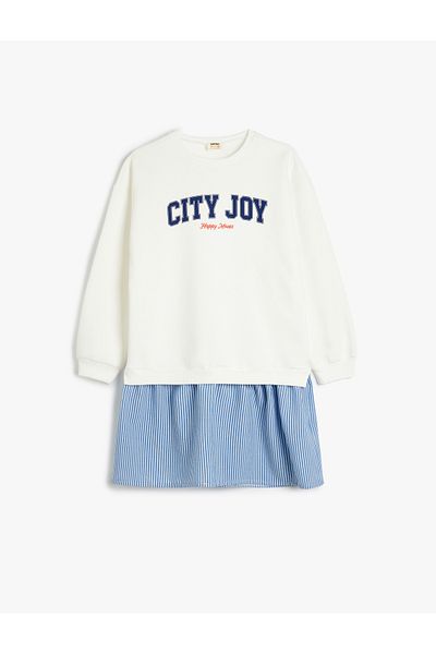 Koton New Season Print Detailed Long Sleeve Crew Neck Sweat Dress