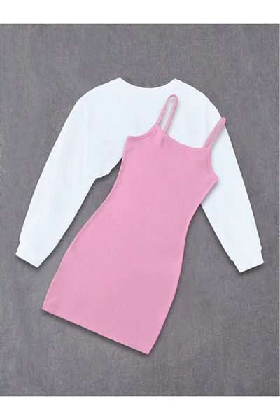npLStore Kids Yes Printed Dress & Crop Sweatshirt 2-Piece Combination