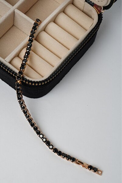 Neesa سوار VIP ذهبي بحجر الزركون الأسود مقاس 19 سم