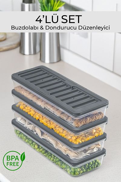 Palica Set of 4 Anthracite Storage Containers - 4X1170Ml Suitable for Microwave and Deep Freezer