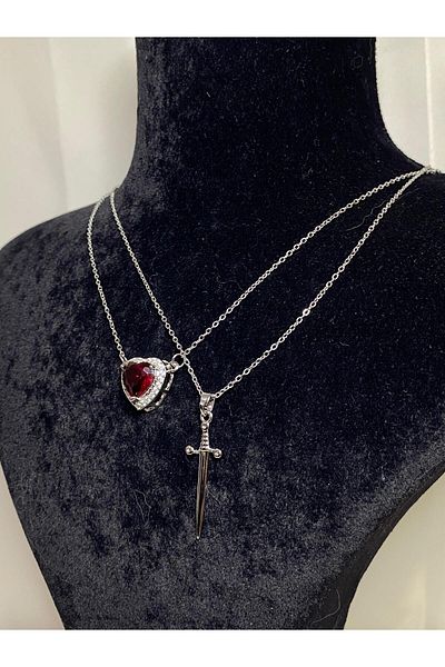 JOJ ACCESUARES Heart Sword Couple Necklace