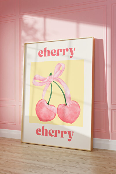 Vinca Prints Cherry Poster, Pink Bow Poster, Estetik Duvar Posteri /çerçevesiz