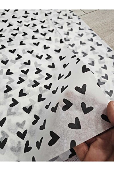 DESİGN Siyah Kalpli Baskılı Pelur Kağıt -10 Adet - Sevgililer Günü Model