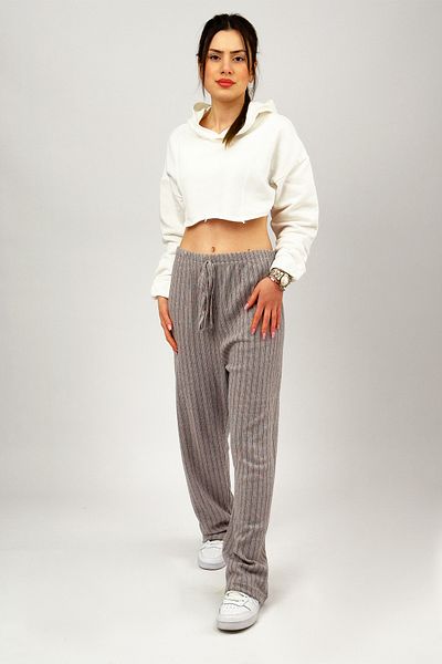 Betimoda Women's Soft Textured Cotton Elastic Waist Wide Leg Oversize Sweatpants Underwear Light Gray