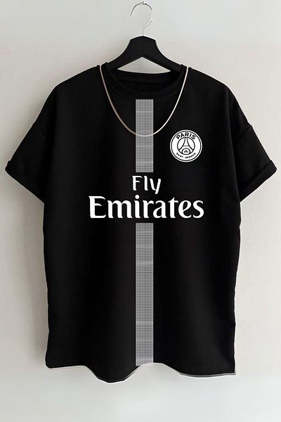 AMMA Μαύρο μπλουζάκι PSG Fly Emirates Printed Unisex - 100% βαμβάκι, κοντό μανίκι