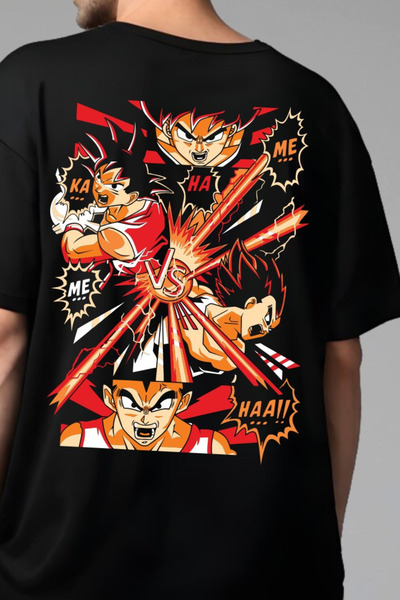 FECCY Tricou oversize din bumbac cu design Dragon Ball Z VS