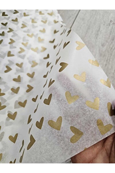 DESİGN Gold Kalpli Baskılı Pelur Kağıt -10 Adet - Sevgililer Günü Model