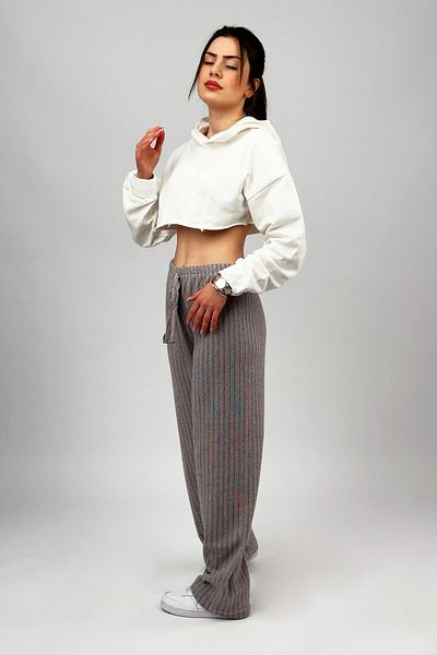 Betimoda Women's Soft Textured Cotton Elastic Waist Wide Leg Oversize Sweatpants Underwear Light Gray